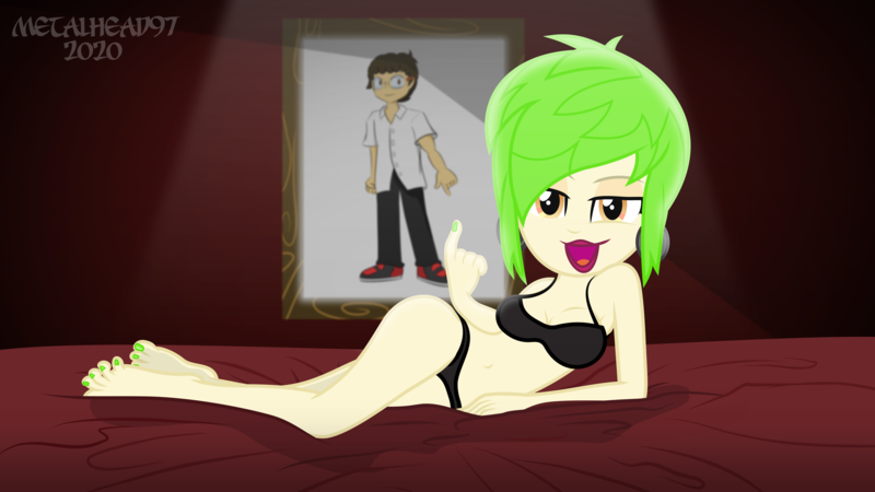 Size: 8000x4500 | Tagged: suggestive, artist:metalhead97, derpibooru import, cherry crash, oc, oc:evan, equestria girls, equestria girls series, beckoning, bed, bedroom eyes, belly button, big breasts, black underwear, bra, breasts, busty cherry crash, chevan, clothes, commission, couple, ear piercing, earring, feet, female, flirting, image, imminent sex, jewelry, large butt, lipstick, looking at you, male, nail polish, open mouth, painting, piercing, png, pose, poster, sensual, sexy, shoes, short hair, show accurate, stupid sexy cherry crash, underwear