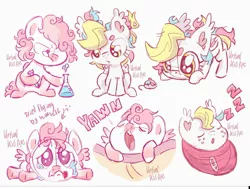 Size: 2144x1625 | Tagged: safe, artist:virtualkidavenue, derpibooru import, oc, unofficial characters only, bat pony, pegasus, pony, baby, baby pony, colt, crying, cute, erlenmeyer flask, female, filly, foal, freckles, male, ocbetes, onomatopoeia, safety pin, sound effects, swaddling, yawn, zzz