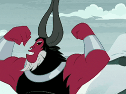 Size: 320x240 | Tagged: animated, armpits, barrier, biceps, cave, centaur, cropped, derpibooru import, flexing, frenemies (episode), gif, kissing, lord tirek, magic, mountain, muscles, safe, screencap, solo
