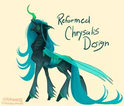 Size: 640x548 | Tagged: alternate design, artist:meadowmood, changedling, changeling, changeling queen, derpibooru import, female, queen chrysalis, safe, simple background, solo