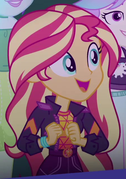 Size: 449x639 | Tagged: safe, derpibooru import, screencap, aqua blossom, snow flower, sunset shimmer, equestria girls, equestria girls series, sunset's backstage pass!, spoiler:eqg series (season 2), clothes, cropped, cute, female, geode of empathy, jacket, magical geodes, music festival outfit, shimmerbetes