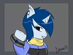 Size: 1024x768 | Tagged: safe, artist:crescentpony, derpibooru import, oc, oc:crescent moon, unofficial characters only, anthro, unicorn, abstract background, clothes, ear piercing, female, fist bump, horn, piercing, scarf, signature, solo, unicorn oc