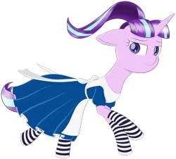 Size: 3450x3120 | Tagged: safe, artist:kaukanghong, derpibooru import, starlight glimmer, pony, unicorn, alice in wonderland, clothes, dress, female, looking back, mare, ribbon, running, simple background, socks, solo, striped socks, transparent background