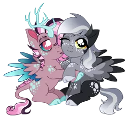 Size: 732x672 | Tagged: artist:unoriginai, cloven hooves, cute, derpibooru import, draconequus, extra legs, hug, hybrid, interspecies offspring, looking at you, magical threesome spawn, oc, oc:phosphorus, oc:powdered donut, offspring, parent:derpy hooves, parent:discord, parent:fluttershy, parent:lord tirek, parents:derprek, parents:twishycord, parent:twilight sparkle, safe, simple background, transparent background, unofficial characters only