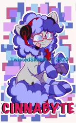 Size: 423x679 | Tagged: safe, artist:twisted-sketch, derpibooru import, oc, oc:cinnabyte, unofficial characters only, adorkable, badge, bandana, clothes, commission, con badge, cute, dork, gaming headset, glasses, headset, socks, striped socks, tongue out