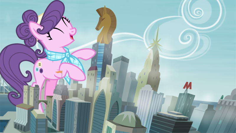 Size: 7680x4320 | Tagged: safe, artist:abion47, artist:melisareb, derpibooru import, suri polomare, earth pony, pony, absurd resolution, bipedal, city, cityscape, crystaller building, eyes closed, female, giant pony, giantess, highrise ponies, macro, manehattan, mare, mega giant, rearing