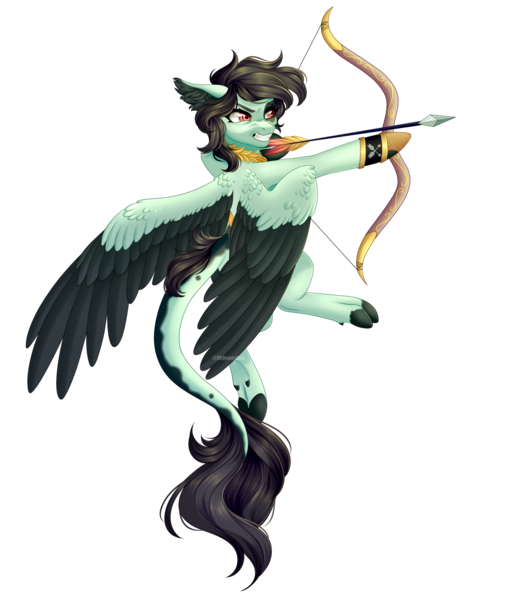 Size: 2000x2300 | Tagged: safe, artist:ohhoneybee, derpibooru import, oc, oc:bandit, pegasus, pony, arrow, bow (weapon), bow and arrow, female, mare, simple background, solo, transparent background, two toned wings, weapon, wings