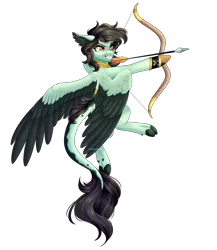 Size: 2000x2300 | Tagged: safe, artist:ohhoneybee, derpibooru import, oc, oc:bandit, pegasus, pony, arrow, bow (weapon), bow and arrow, female, mare, simple background, solo, transparent background, two toned wings, weapon, wings