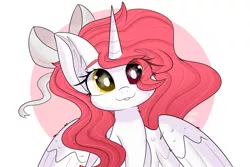 Size: 8267x5511 | Tagged: safe, artist:janelearts, derpibooru import, oc, unofficial characters only, alicorn, pony, absurd resolution, alicorn oc, bow, bust, commission, cute, ear fluff, female, hair bow, heterochromia, horn, looking at you, mare, ocbetes, ribbon, simple background, weapons-grade cute, white background, wings