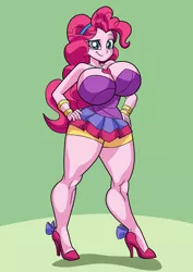 Size: 2481x3506 | Tagged: suggestive, artist:art-2u, derpibooru import, pinkie pie, equestria girls, equestria girls series, friendship through the ages, twilight under the stars, spoiler:eqg series (season 2), big breasts, bracelet, breasts, busty pinkie pie, cleavage, clothes, commission, commissioner:imperfectxiii, curvy, disproportional anatomy, dress, female, hand on hip, high heels, hourglass figure, huge breasts, jewelry, legs, looking at you, necklace, pinkie thighs, raised eyebrow, shoes, simple background, smiling, solo, solo female, thick, thighs, thunder thighs, wasp waist, wide hips