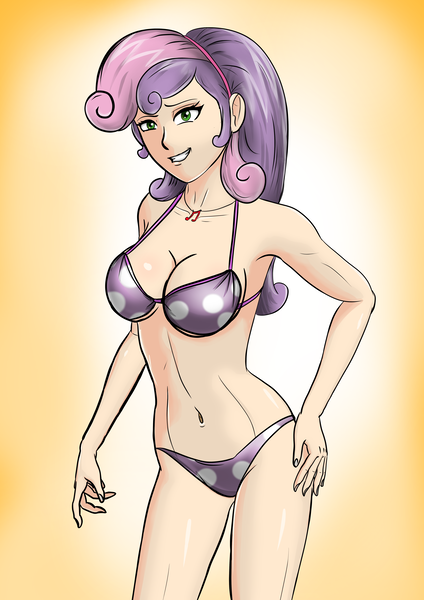 Size: 4961x7016 | Tagged: suggestive, artist:symptom99, derpibooru import, sweetie belle, human, equestria girls, belly button, bikini, breasts, busty sweetie belle, cleavage, clothes, female, humanized, jewelry, midriff, necklace, older, older sweetie belle, solo, solo female, swimsuit