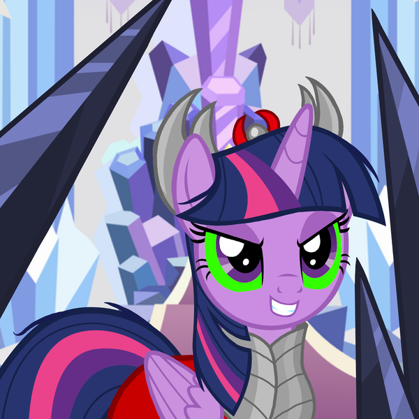 Size: 1680x1680 | Tagged: alicorn, armor, artist:andoanimalia, artist:katya, bad end, corrupted, corrupted twilight sparkle, crystal, crystal empire, dark crystal, derpibooru import, edit, safe, sombra eyes, source needed, twilight sparkle, twilight sparkle (alicorn)