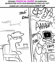 Size: 2250x2550 | Tagged: safe, artist:tjpones, derpibooru import, part of a set, oc, oc:tjpones, unofficial characters only, earth pony, pegasus, pony, unicorn, dialogue, drool, glass, guide, male, onomatopoeia, pencil, simple background, stallion, vulgar, white background, x-ray