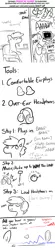 Size: 2250x10202 | Tagged: safe, artist:tjpones, derpibooru import, edit, oc, oc:tjpones, unofficial characters only, earth pony, pegasus, pony, unicorn, comic, dialogue, drool, glass, guide, headphones, male, music notes, onomatopoeia, pencil, simple background, stallion, vulgar, white background, x-ray