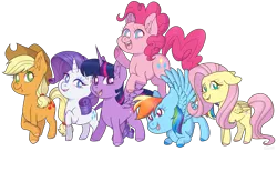 Size: 6500x4000 | Tagged: safe, artist:cassarts001, derpibooru import, applejack, fluttershy, pinkie pie, rainbow dash, rarity, twilight sparkle, twilight sparkle (alicorn), alicorn, earth pony, pegasus, pony, unicorn, absurd resolution, colored hooves, cute, ear fluff, female, floppy ears, folded wings, jumping, looking at you, mane six, mare, midair, open mouth, raised hoof, simple background, smiling, spread wings, standing, three quarter view, transparent background, wings