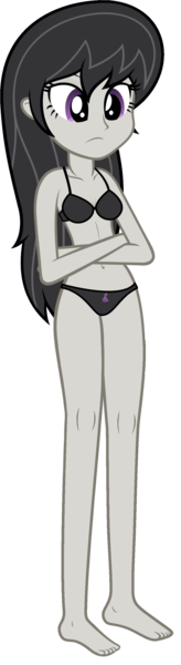 Size: 809x2967 | Tagged: suggestive, artist:zacatron94, derpibooru import, edit, edited edit, editor:slayerbvc, vector edit, octavia melody, equestria girls, barefoot, belly button, black underwear, bra, breasts, clothes, crossed arms, cutie mark underwear, feet, female, panties, simple background, solo, solo female, transparent background, underwear, underwear edit, vector