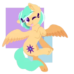 Size: 3500x3500 | Tagged: safe, artist:fannytastical, derpibooru import, oc, oc:mango foalix, unofficial characters only, pegasus, pony, looking at you, one eye closed, shapes, simple background, solo, tongue out, transparent background, wink