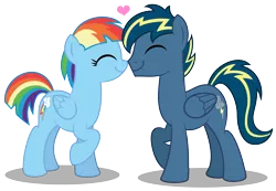Size: 4216x2919 | Tagged: safe, artist:aleximusprime, derpibooru import, rainbow dash, oc, oc:thunderhead, pegasus, flurry heart's story, alternate hairstyle, canon x oc, couple, cute, eyes closed, female, floating heart, heart, husband and wife, love, male, male and female, mare, married, nose rub, older, pegasus oc, shipping, shorter hair, short hair, simple background, smiling, stallion, straight, transparent background, wings