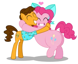 Size: 4483x3675 | Tagged: safe, artist:aleximusprime, derpibooru import, cheese sandwich, pinkie pie, flurry heart's story, bow, canon ship, cheesepie, chubbie pie, chubby, clothes, couple, cute, dating, different hairstyle, eyes closed, fat, female, hawaiian shirt, hug, in love, male, male and female, older, plump, pudgy pie, shipping, shirt, simple background, smiling, straight, transparent background, weird al yankovic