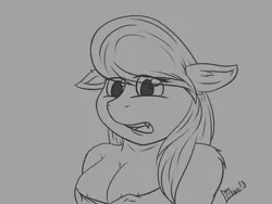 Size: 1024x768 | Tagged: safe, alternate version, artist:crescentpony, derpibooru import, octavia melody, anthro, earth pony, female, gray background, lineart, monochrome, :o, open mouth, signature, simple background, solo, surprised