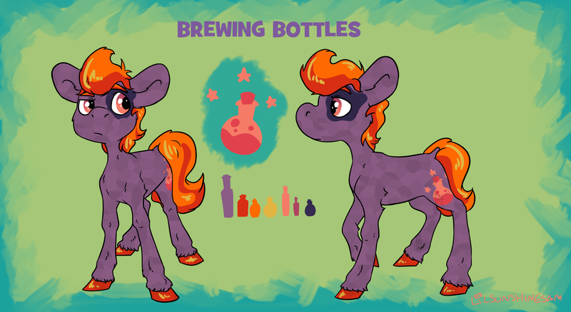 Size: 2048x1121 | Tagged: safe, artist:lilsunshinesam, derpibooru import, oc, oc:brewing bottles, unofficial characters only, earth pony, pony, solo