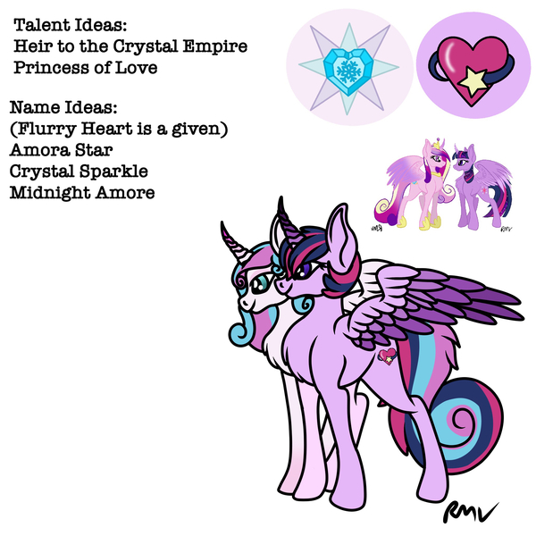 Size: 2048x2048 | Tagged: safe, artist:rmv-art, derpibooru import, princess cadance, princess flurry heart, twilight sparkle, twilight sparkle (alicorn), alicorn, pony, conjoined, conjoined twins, female, lesbian, magical lesbian spawn, offspring, parent:princess cadance, parent:twilight sparkle, parents:twidance, shipping, twidance