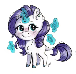 Size: 1299x1264 | Tagged: safe, artist:lightisanasshole, derpibooru import, rarity, pony, unicorn, blushing, cheek fluff, chest fluff, chibi, colored hooves, curved horn, ear fluff, ear piercing, earring, eyeshadow, horn, jewelry, levitation, magic, makeup, piercing, redesign, simple background, solo, sticker, telekinesis, transparent background