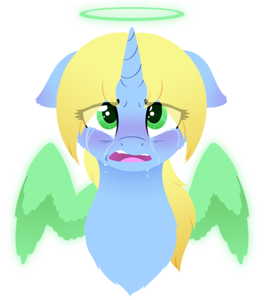 Size: 1260x1432 | Tagged: artificial wings, artist:mynder, augmented, crying, derpibooru import, female, halo, magic, magic wings, mare, oc, oc:art's desire, safe, simple background, transparent background, wings