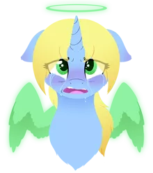 Size: 1260x1432 | Tagged: artificial wings, artist:mynder, augmented, crying, derpibooru import, female, halo, magic, magic wings, mare, oc, oc:art's desire, safe, simple background, transparent background, wings