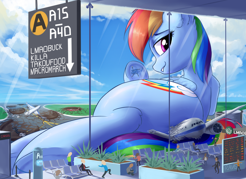 Size: 3656x2665 | Tagged: semi-grimdark, suggestive, artist:ravistdash, derpibooru import, rainbow dash, human, pegasus, pony, agent 47, airport, backwards cutie mark, bedroom eyes, butt, crush fetish, destruction, dock, ear fluff, emoji, female, fetish, giant pony, giant rainbow dash, giantess, helicopter, john wick, looking at you, macro, mare, mega/giant rainbow dash, plane, rainbutt dash, thinking, thinking emoji, underhoof