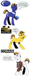 Size: 1812x4442 | Tagged: safe, artist:3-gon, artist:draw3, derpibooru import, ponified, earth pony, pony, clothes, comedian, conan o'brien, logo, male, nbc, necktie, simple background, tbs, television, white background