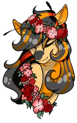 Size: 1024x1630 | Tagged: safe, artist:oneiria-fylakas, derpibooru import, oc, oc:paris, pony, antennae, bust, female, floral head wreath, flower, mare, portrait, simple background, solo, transparent background