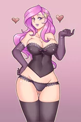 Size: 2000x3000 | Tagged: suggestive, artist:nauth, derpibooru import, fleur-de-lis, human, equestria girls, beckoning, big breasts, black underwear, breasts, bustier, busty fleur-de-lis, cleavage, clothes, commission, corset, evening gloves, gloves, heart, humanized, lingerie, long gloves, miss fleur is trying to seduce us, not fluttershy, panties, sexy, stupid sexy fleur-de-lis, thigh gap, thighs, underwear