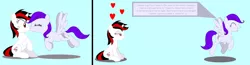 Size: 5736x1488 | Tagged: safe, artist:draymanor57, derpibooru import, oc, oc:blackjack, oc:morning glory (project horizons), unofficial characters only, pegasus, pony, unicorn, fallout equestria, fallout equestria: project horizons, fanfic art, katy perry, kissing, singing, song reference