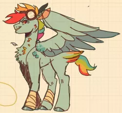 Size: 458x426 | Tagged: artist:_lunalatte_, bandage, derpibooru import, goggles, pegasus, rainbow dash, safe, solo