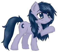 Size: 934x810 | Tagged: safe, artist:homumu, derpibooru import, oc, oc:crescent moon, unofficial characters only, earth pony, pony, chest fluff, ear fluff, earth pony oc, female, mare, raised hoof, simple background, smiling, solo, transparent background