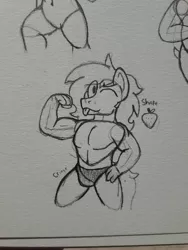 Size: 3096x4128 | Tagged: safe, artist:drheartdoodles, derpibooru import, oc, oc:dr.heart, anthro, clydesdale, buff, crotch bulge, flexing, hand on hip, muscles, one eye closed, sketch, tongue out, traditional art, underwear bulge, wink