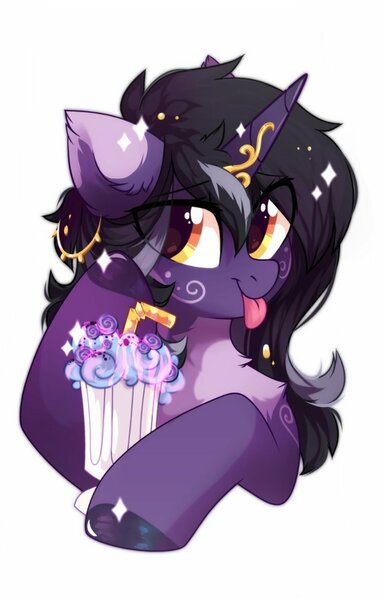 Size: 750x1169 | Tagged: safe, artist:mirtash, derpibooru import, oc, oc:rivibaes, unofficial characters only, pony, unicorn, chest fluff, female, jewelry, looking at you, mare, milkshake, pale belly, simple background, solo, tongue out, white background