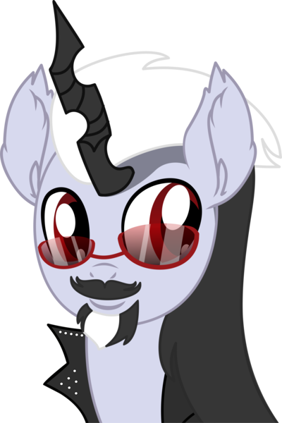 Size: 3295x4938 | Tagged: safe, artist:cyanlightning, derpibooru import, oc, oc:moodboard, beard, bust, commission, ear fluff, facial hair, glasses, looking at you, male, moustache, simple background, solo, stallion, .svg available, transparent background, vector