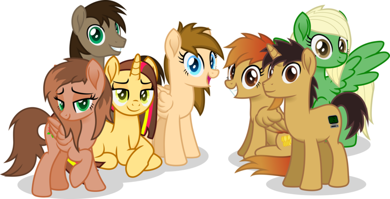 Size: 7852x4000 | Tagged: safe, artist:peahead, derpibooru import, oc, oc:cherry lights, oc:data wave, oc:firegold lust, oc:kathrine, oc:paper trail, oc:stellar winds, unnamed oc, unofficial characters only, earth pony, pegasus, pony, unicorn, absurd resolution, bedroom eyes, earth pony oc, female, folded wings, grin, group, group photo, group shot, happy, horn, lidded eyes, looking at you, male, mare, pegasus oc, simple background, smiling, smiling at you, spread wings, stallion, transparent background, unicorn oc, vector, wings