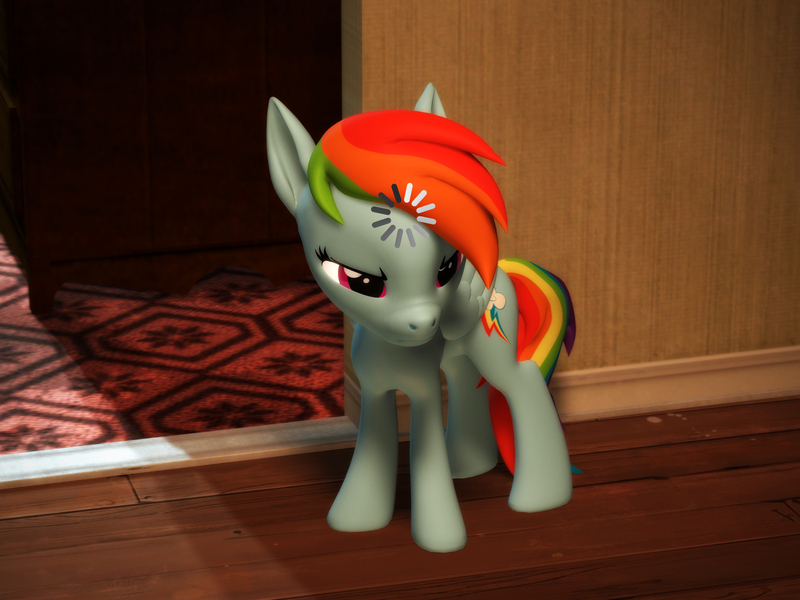 Size: 2880x2160 | Tagged: safe, artist:psfmer, derpibooru import, rainbow dash, pegasus, pony, 3d, carpet, loading, loading cat, meme, ponified animal photo, ponified meme, rainbow dash is not amused, small pony, smol, solo, source filmmaker, unamused