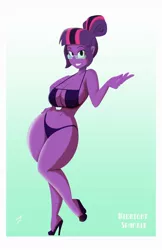Size: 828x1280 | Tagged: suggestive, artist:7los7, derpibooru import, sci-twi, twilight sparkle, equestria girls, big breasts, breasts, busty sci-twi, busty twilight sparkle, clothes, high heels, midnight sparkle, shoes, simple background