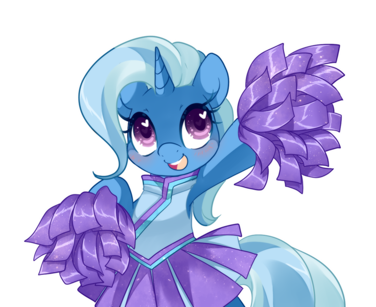 Size: 1226x1000 | Tagged: safe, artist:loyaldis, derpibooru import, trixie, pony, unicorn, armpits, bipedal, blushing, cheerleader, cheerleader outfit, cheerleader trixie, clothes, cute, diatrixes, dress, female, heart eyes, hoof hold, mare, open mouth, outline, pom pom, simple background, skirt, solo, transparent background, white outline, wingding eyes