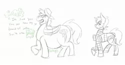 Size: 1920x1007 | Tagged: semi-grimdark, artist:homicidal doktor, derpibooru import, oc, oc:calamity, oc:littlepip, unofficial characters only, pegasus, pony, unicorn, fallout equestria, fanfic, black and white, blushing, burp, clothes, cowboy hat, dashite, digital, fanfic art, fat, female, fetish, grayscale, hat, hooves, horn, implied death, implied digestion, male, mare, monochrome, open mouth, pipbuck, simple background, solo, stallion, stomach noise, vault suit, vore, white background, wings