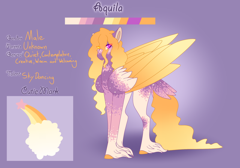 Size: 3500x2454 | Tagged: safe, artist:clay-bae, derpibooru import, oc, oc:aquila, pegasus, pony, heterochromia, male, reference sheet, solo, stallion, tail feathers, unshorn fetlocks