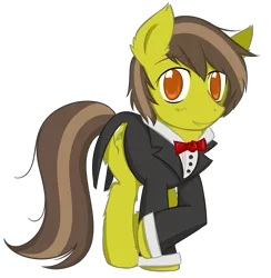 Size: 1011x1035 | Tagged: safe, artist:homumu, derpibooru import, oc, unofficial characters only, earth pony, pony, bowtie, clothes, earth pony oc, male, raised hoof, simple background, smiling, solo, stallion, suit, transparent background