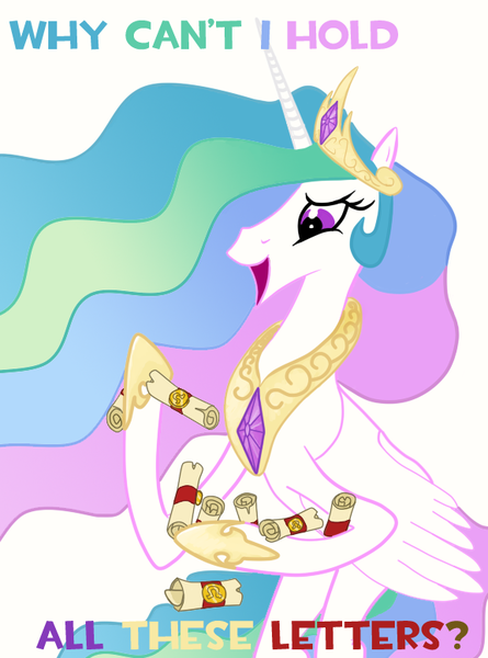 Size: 576x776 | Tagged: 2012, dated, derpibooru import, letter, meme, princess celestia, safe, why can't i hold all these x