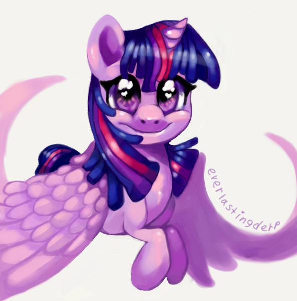 Size: 720x729 | Tagged: safe, artist:everlastingderp, derpibooru import, twilight sparkle, twilight sparkle (alicorn), alicorn, pony, cute, female, heart eyes, looking at you, mare, prone, simple background, smiling, solo, spread wings, twiabetes, white background, wingding eyes, wings