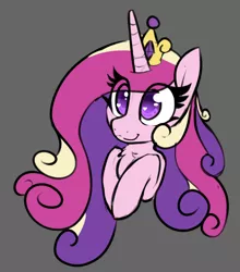 Size: 770x876 | Tagged: safe, artist:lockheart, derpibooru import, princess cadance, alicorn, pony, bust, chest fluff, colored pupils, cute, cutedance, eye clipping through hair, female, gray background, heart eyes, hooves to the chest, jewelry, mare, regalia, request, simple background, smiling, solo, weapons-grade cute, wingding eyes