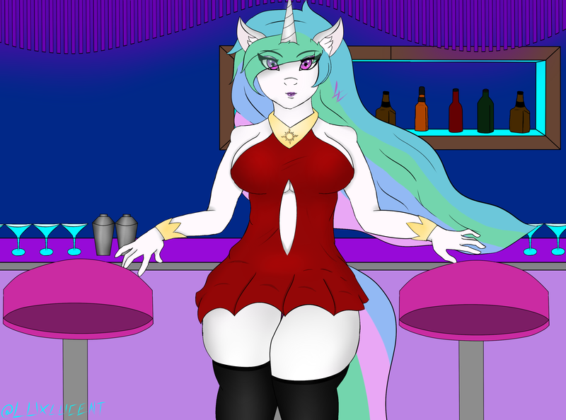 Size: 3100x2300 | Tagged: alcohol, anthro, artist:luxrayss, big breasts, bottle, breasts, busty princess celestia, classy, clothes, colored, derpibooru import, digital art, dress, drink, ecchi, female, mare, princess celestia, purple background, red dress, safe, simple background, sitting, socks, stockings, thick, thigh highs, thighs, wide hips